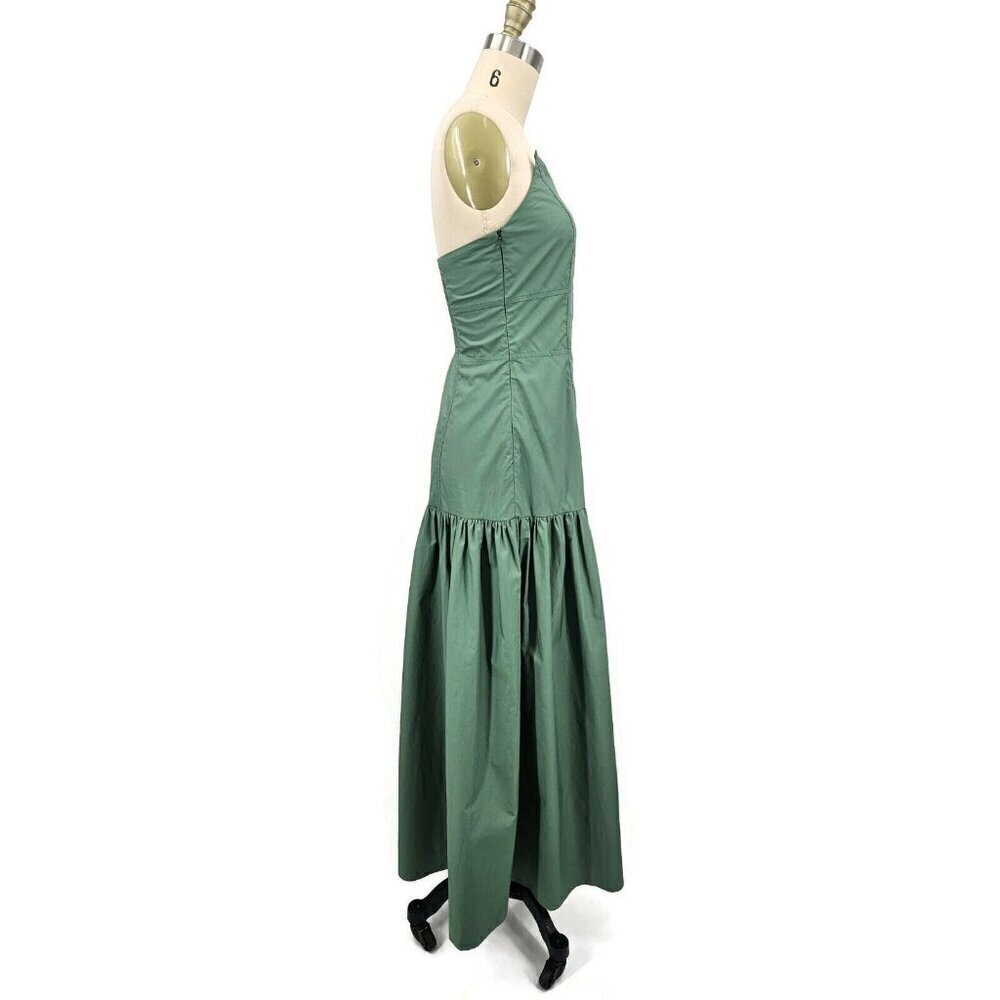 New Ancosti Strapless Maxi Dress Womens Medium Green Cotton Drop Waist - Picture 4 of 11